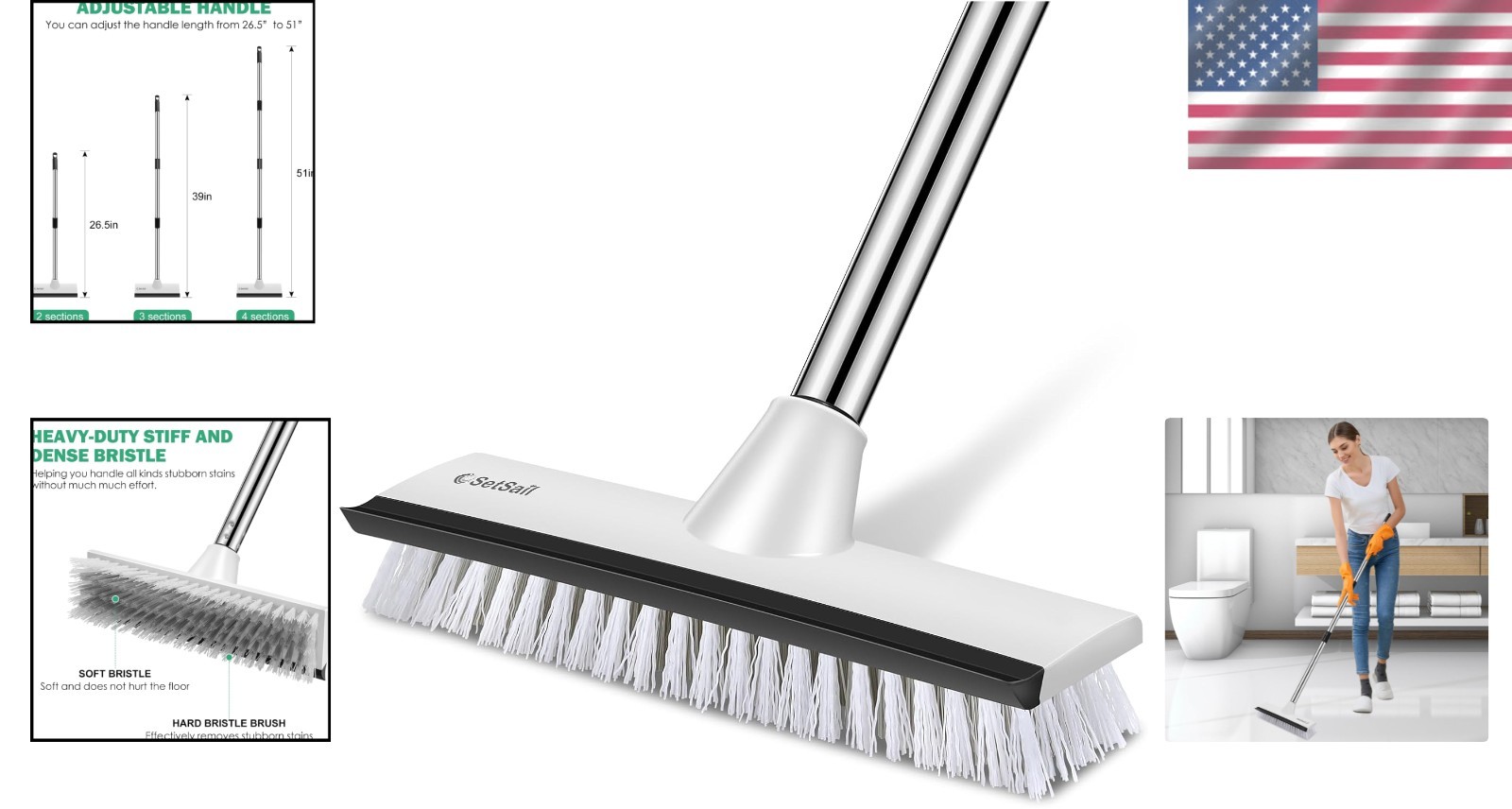Floor Scrub Brush with Adjustable Handle Heavy Duty Stiff Bristle Tile Shower…