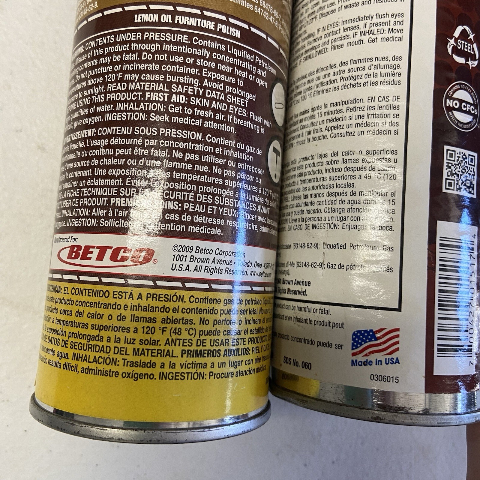 2 Betco Lemon Furniture Polish, Lemon Scent, 19 oz & 17 Aerosol Can 2009/ 2015
