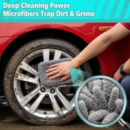 Microfiber Cleaning Cloths for Cars – 2 Pack Chenille Microfiber Wash 2 PCS