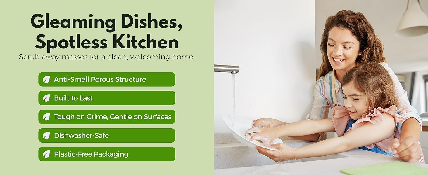 10 Pack Biodegradable Natural Kitchen Sponge – Compostable Cellulose and Coconut