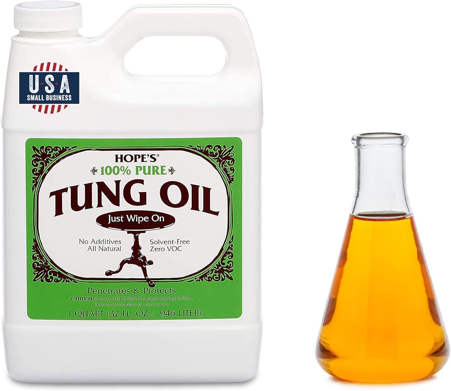 HOPE’S 100% Pure Tung Oil, Food Safe, Premium Waterproof Natural,32 Fl Oz,1 Pack
