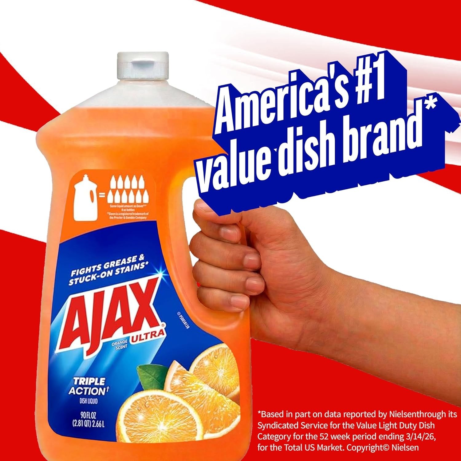 Ultra Liquid Dish Soap Orange Scent, Triple Action, 90 fl oz Bottle