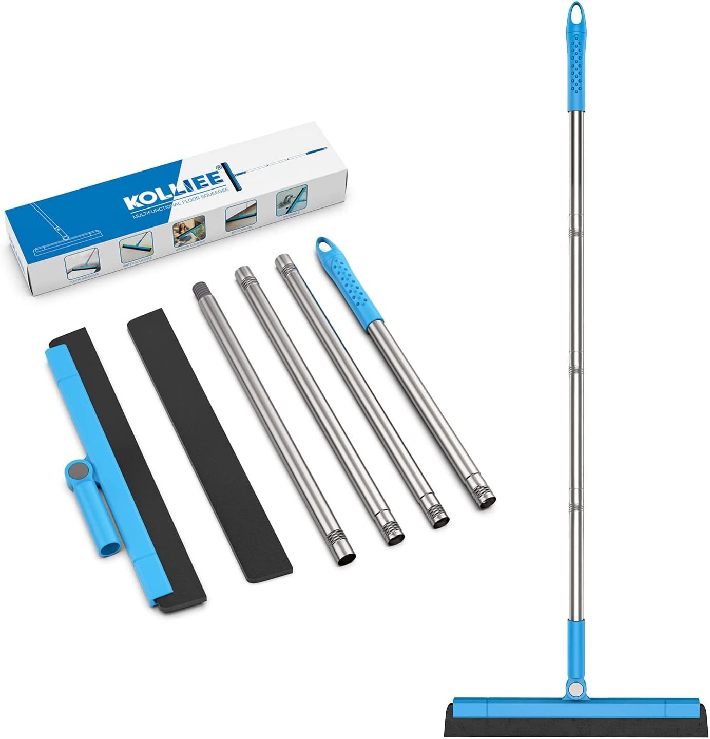 Floor Squeegee Adjustable 59” Long Handle Professional Floor Squeegee with Hook