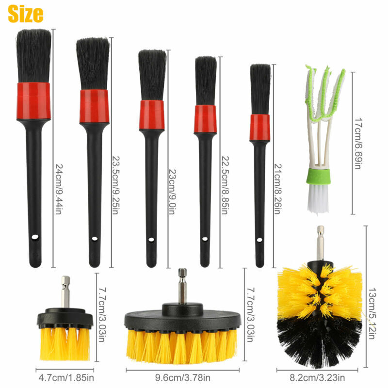 9Pcs Electric Drill Brush Attachment Set Car Cleaning Kit Power Good Wood Handle