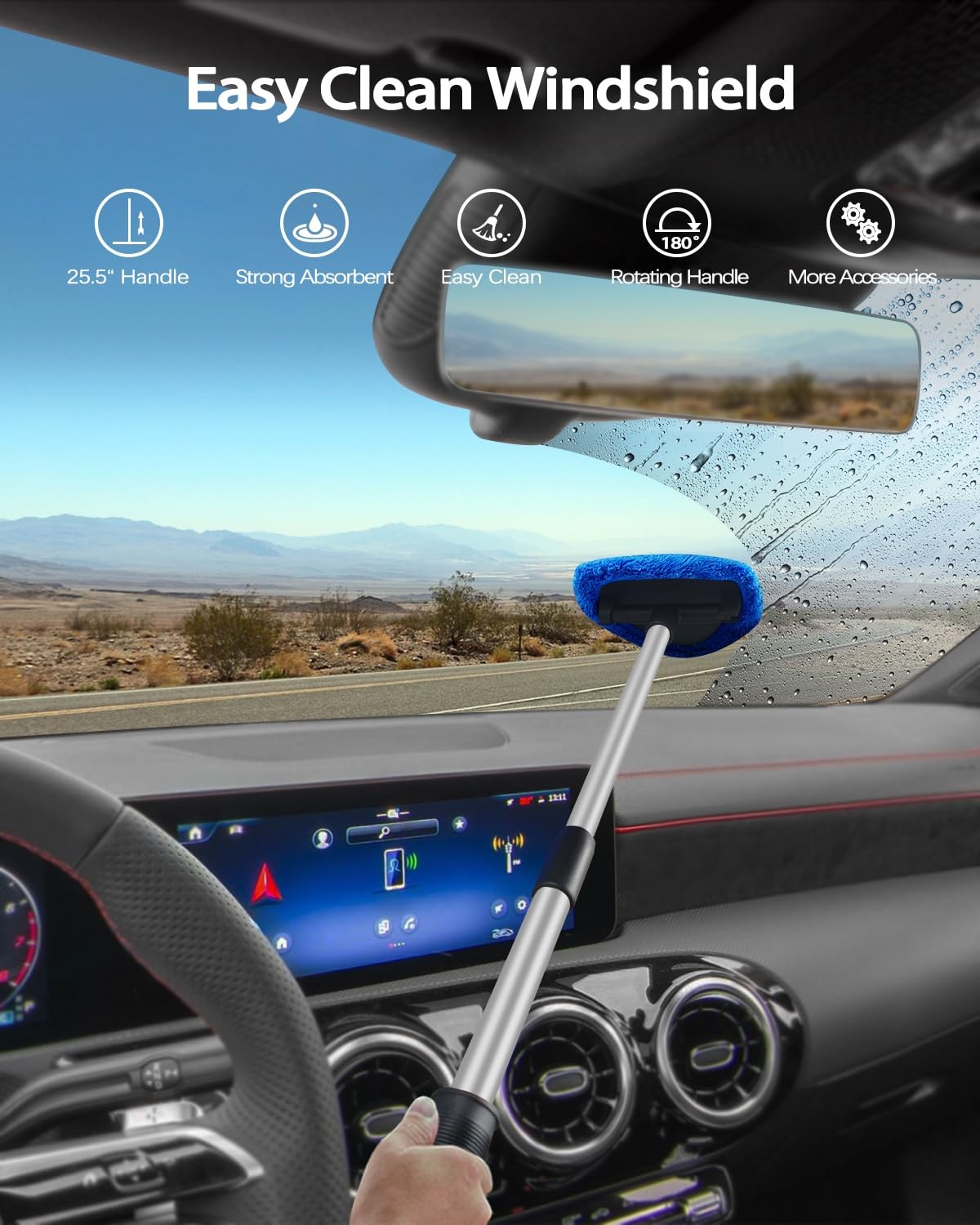 25.5” Windshield Cleaner Tool, Longer & Strong Absorbent Car Window Cleaner w…