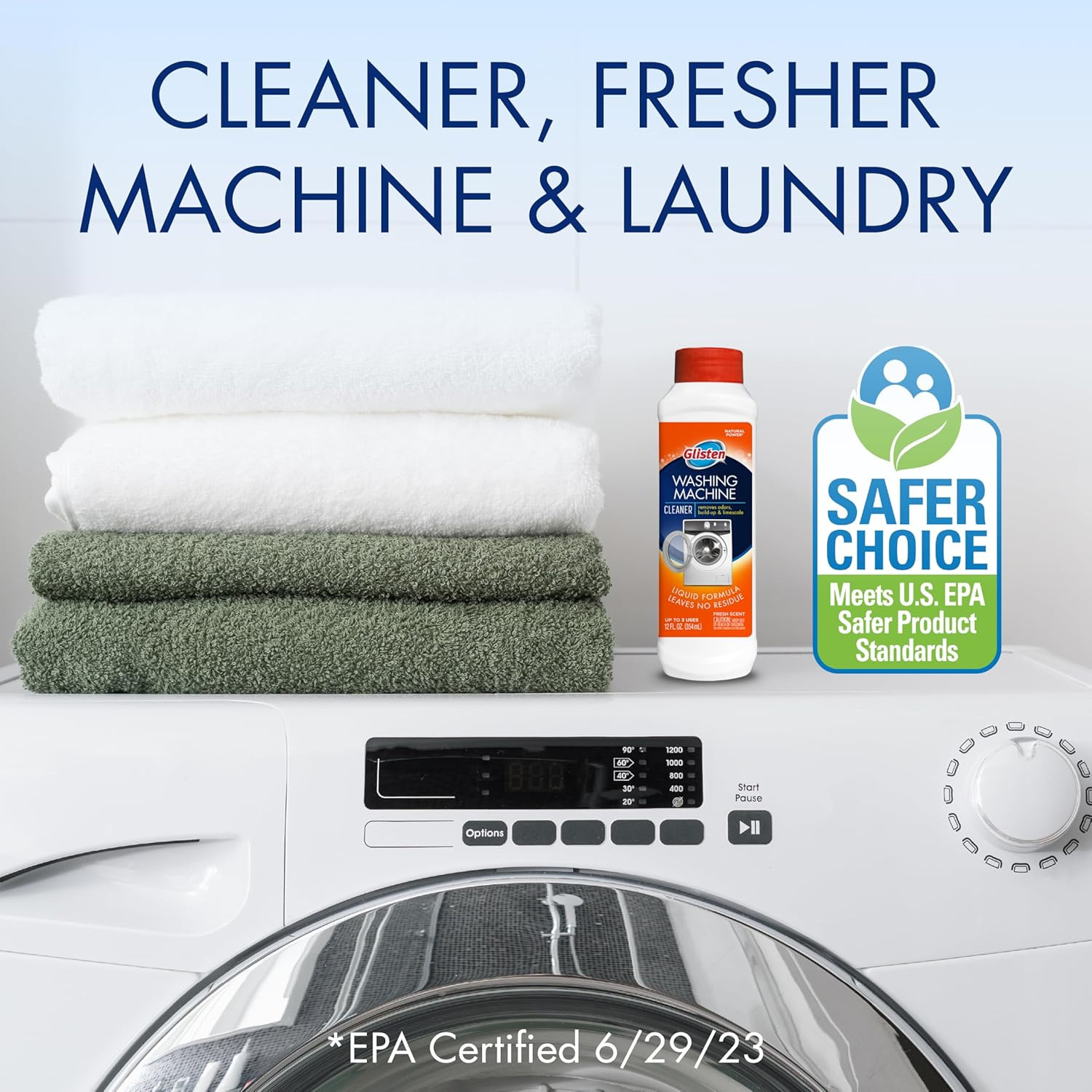 Glisten Washing Machine Cleaner, Helps Remove Odor, Buildup, and Limescale, Fres