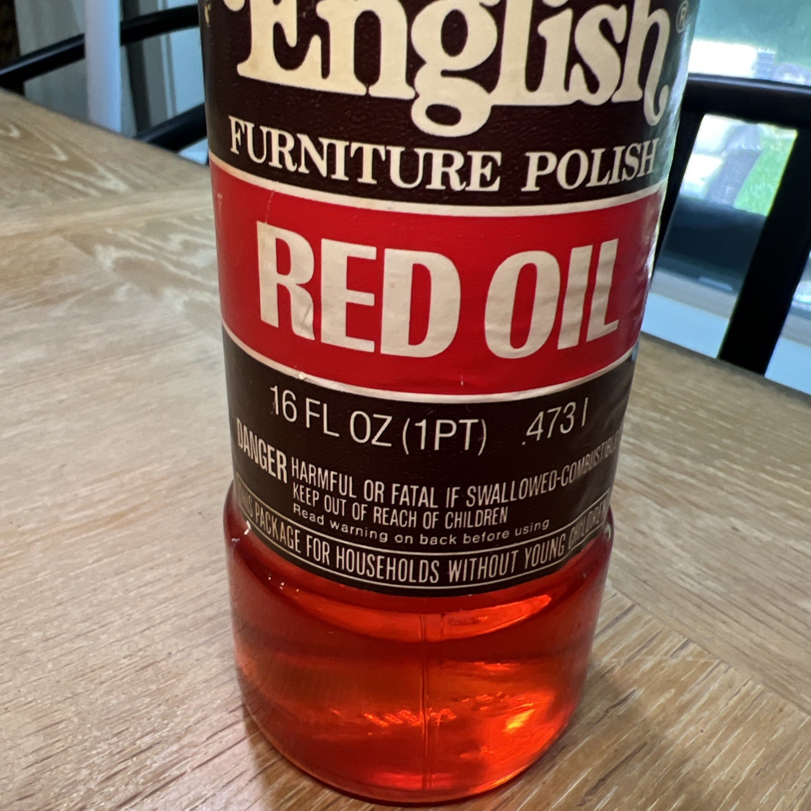 Vintage Old English Red Oil Furniture Polish 16oz Glass Bottle 50% Full