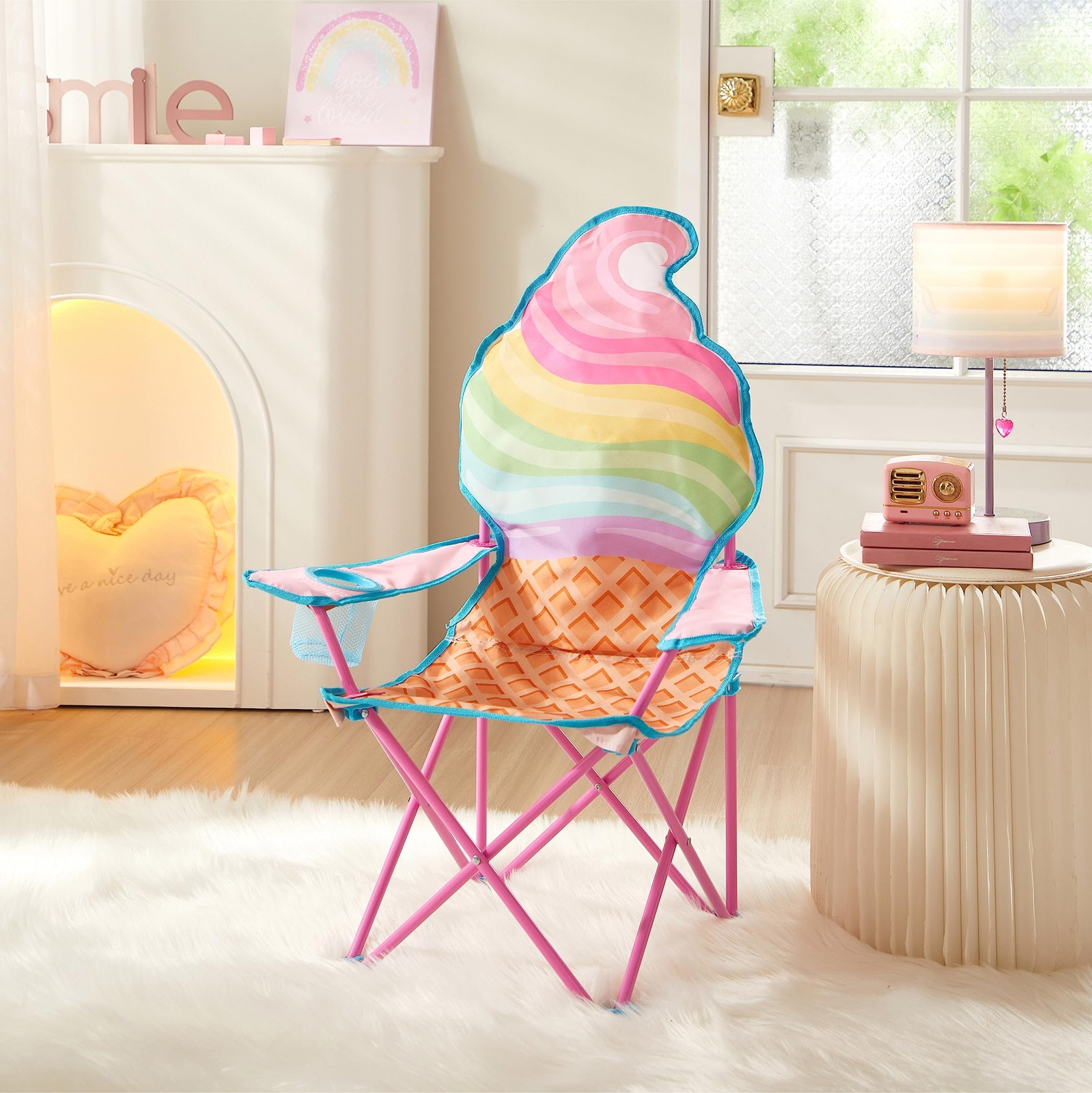Ice Cream-Themed Figural Folding Camp Chair,Lightweight Portable Chair with C…