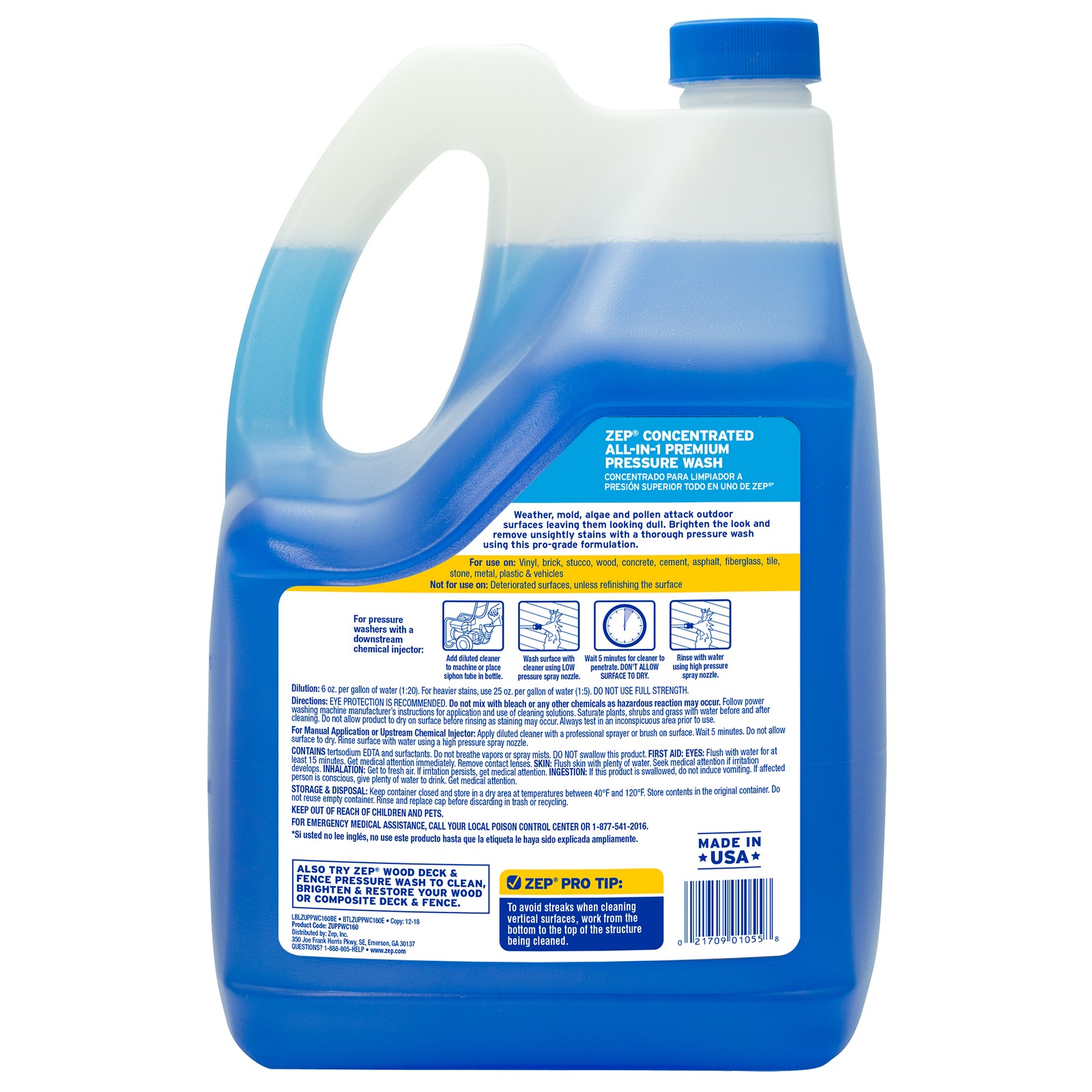 Zep All-In-1 Pressure Wash Cleaner (Case of 4) Concentrated Formula Makes 28