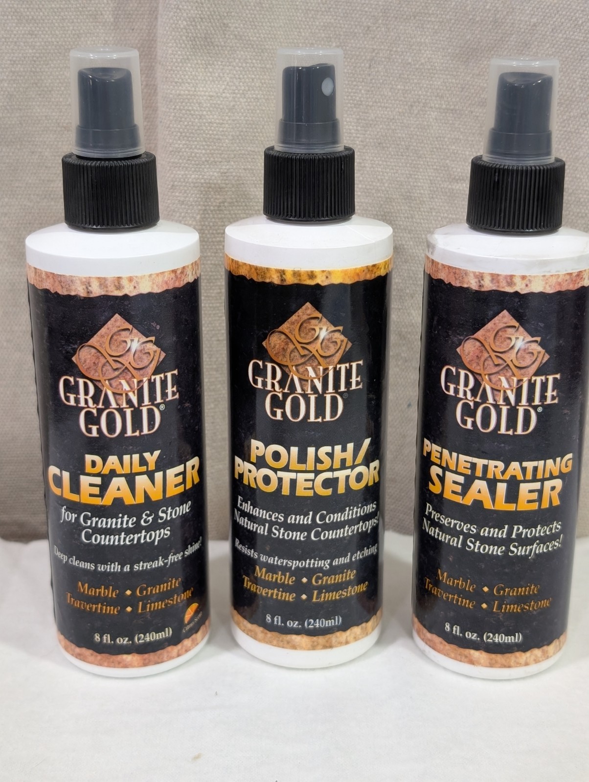 New Granite Gold Natural Stone Care Kit 3 pcs marble travertine limestone quartz