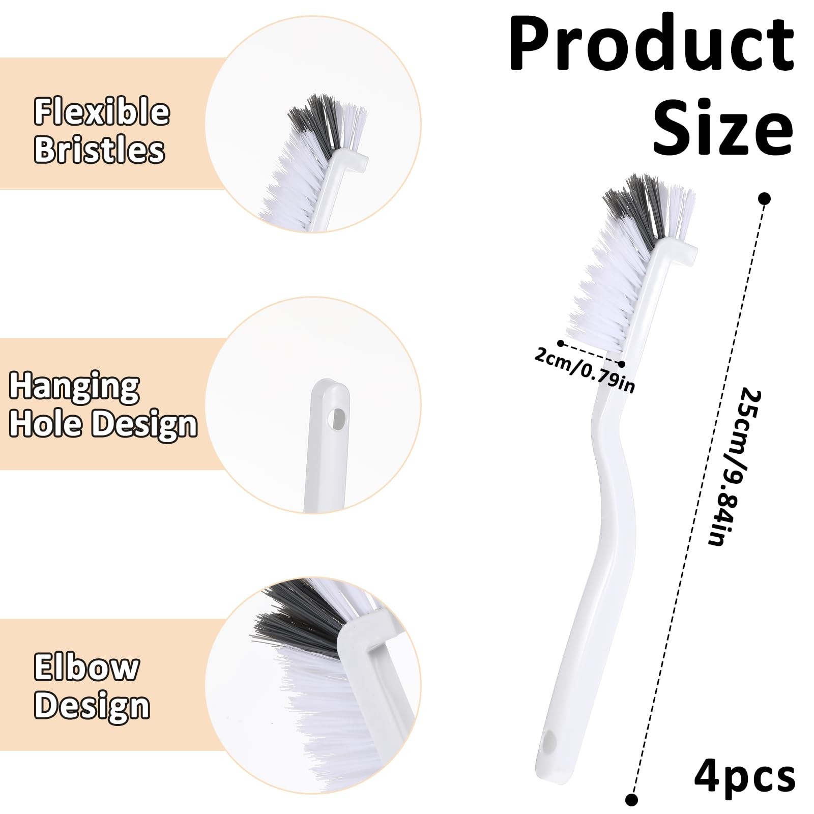 4PCS Right Angle Kitchen Scrub Brushes Small Crevice Cleaning Tools with Stiff B
