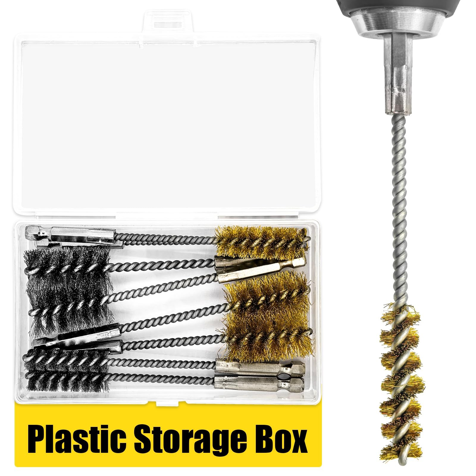 8 Pc Bore Brush Set Stainless Steel Brass 1/4 Hex Shank Drill Cleaning