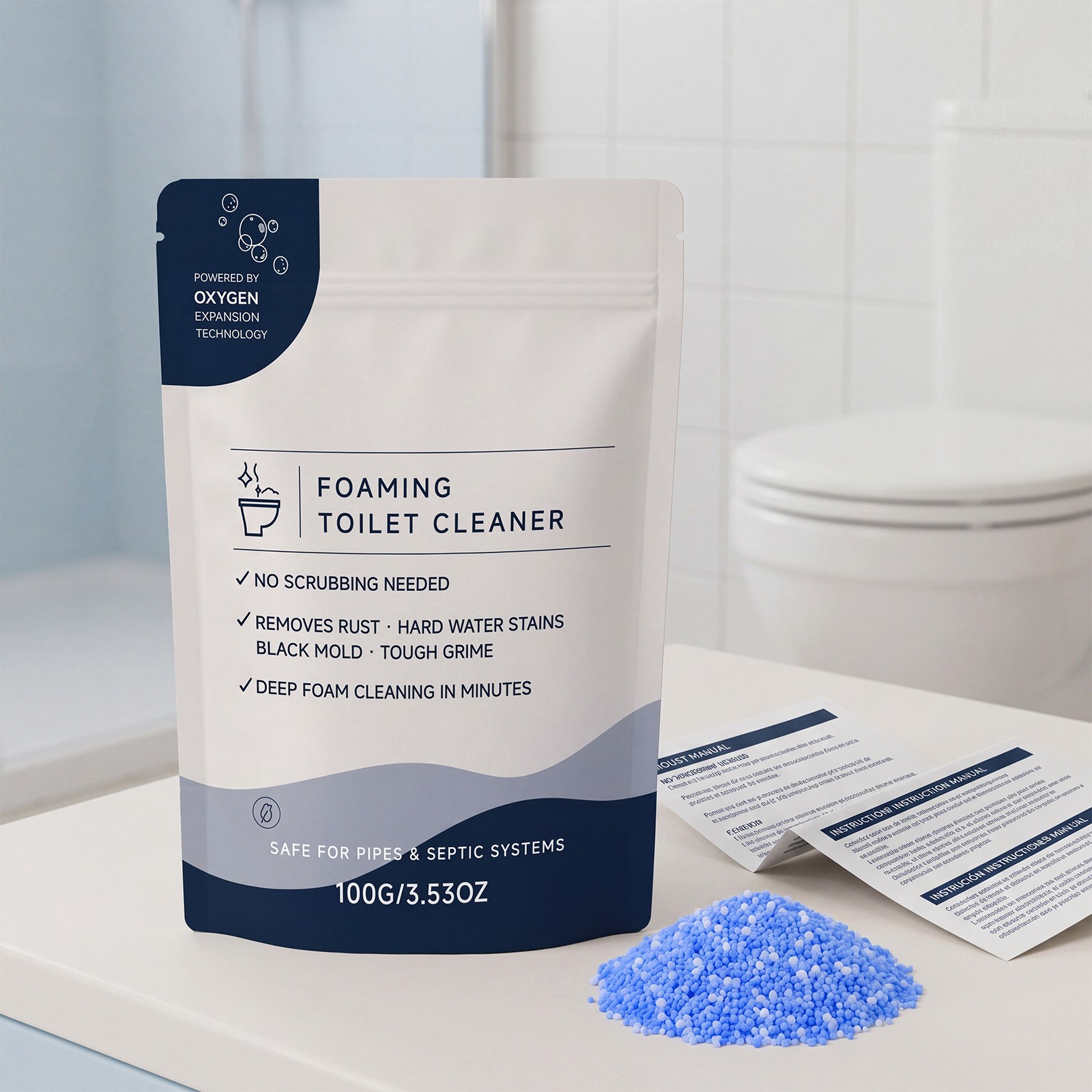 1~5 Bag Foaming Toilet Bowl Cleaner Deep Cleaning & Stain Removal 100g