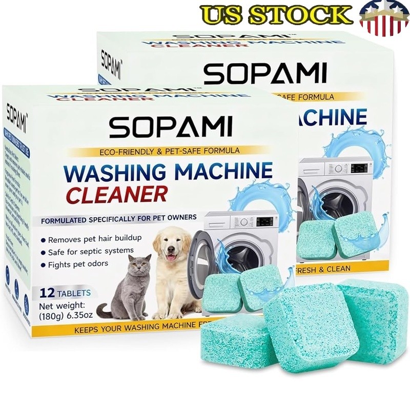 Pet Washer Cleaner Tablets Deep Clean Odor Elimination 12 Count Fast Acting New
