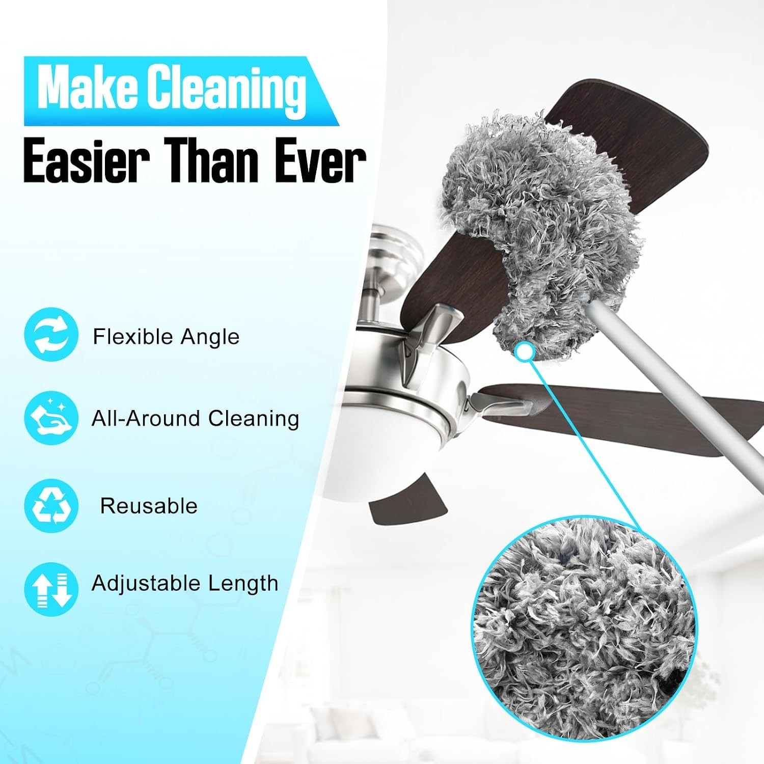 Ceiling Fan Cleaner Duster with Extension Pole, 12 to 51 Inch Duster Length, …