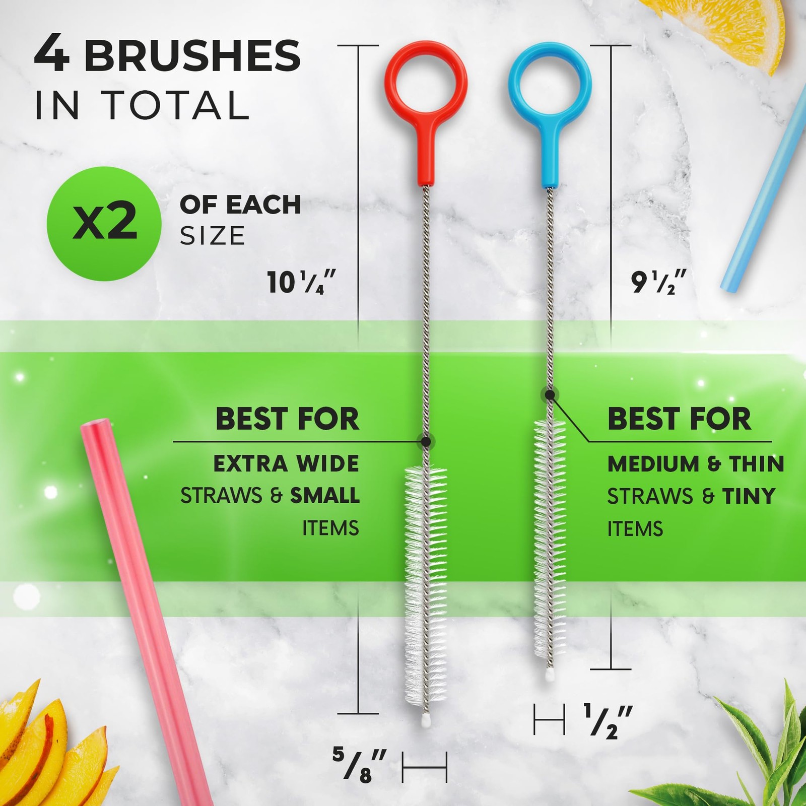 Heavy Duty Cleaning Brushes Set of 4 – Extra Long Straw Cleaners for Metal an…