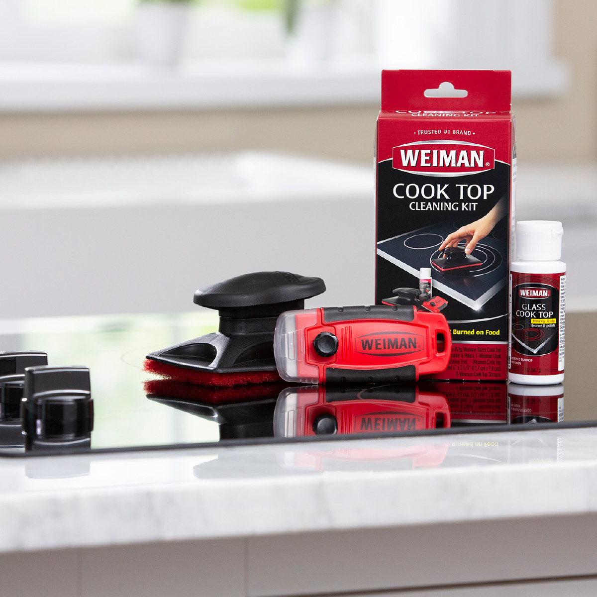 WEIMAN Glass Stove Cook Top Complete CLEANING KIT Scrubber & Scraper Included