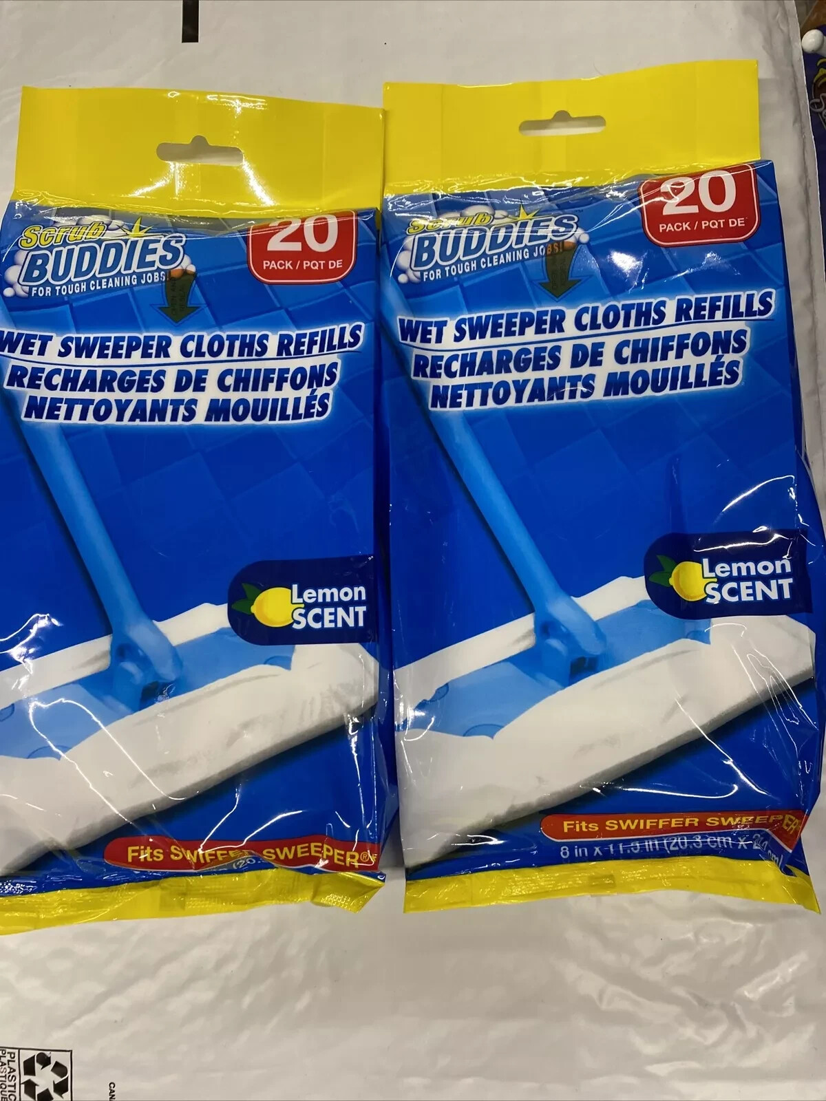 2 Scrub Buddies Wet Sweeper Refill Cloths 40 Ct Swiffer 8″ x 11.5″ Lemon Scent