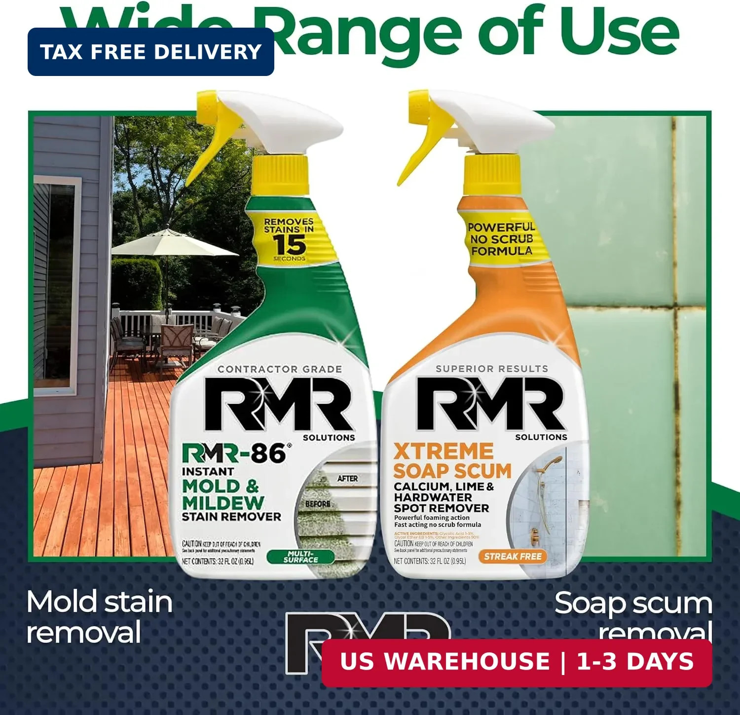 RMR Instant Mold & Mildew Stain Remover Spray + Xtreme Soap Scum Remover, No-Scr