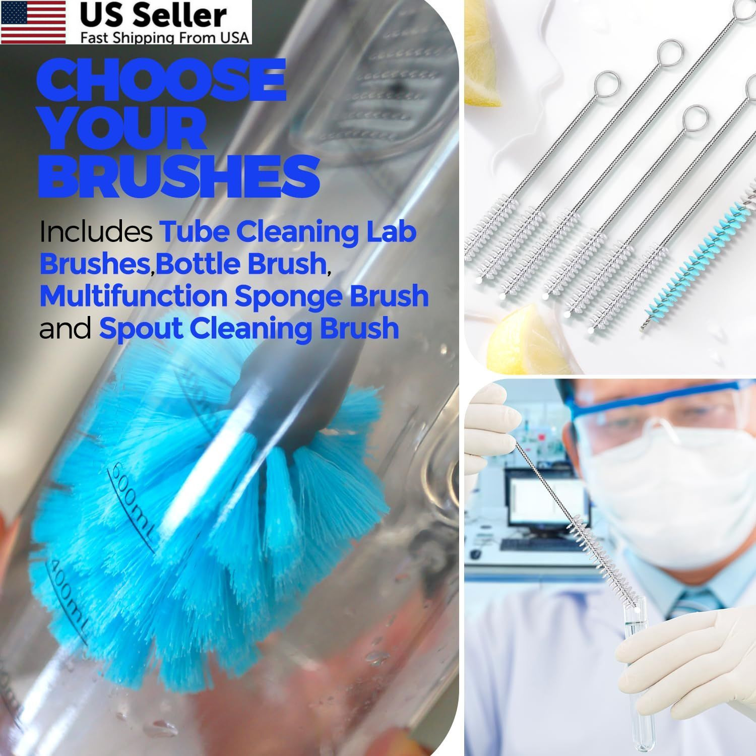 Holikme Bottle Brush Tube Cleaning Lab Set with Long Handle, 11 Pack, White