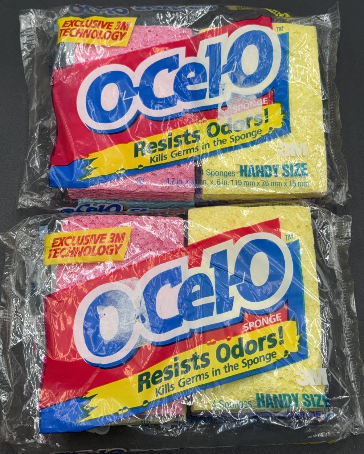 LOT OF 2 Vintage 1994 O-CEL-O Utility Size Sponges 3M USA Made (4-packs) 8 Total