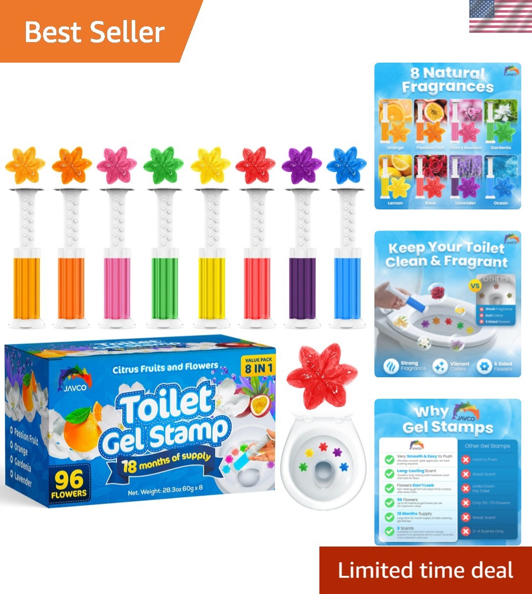 Toilet Gel Stamps, 96 Flower Stamps Toilet Bowl Freshener, Long Lasting Toile…