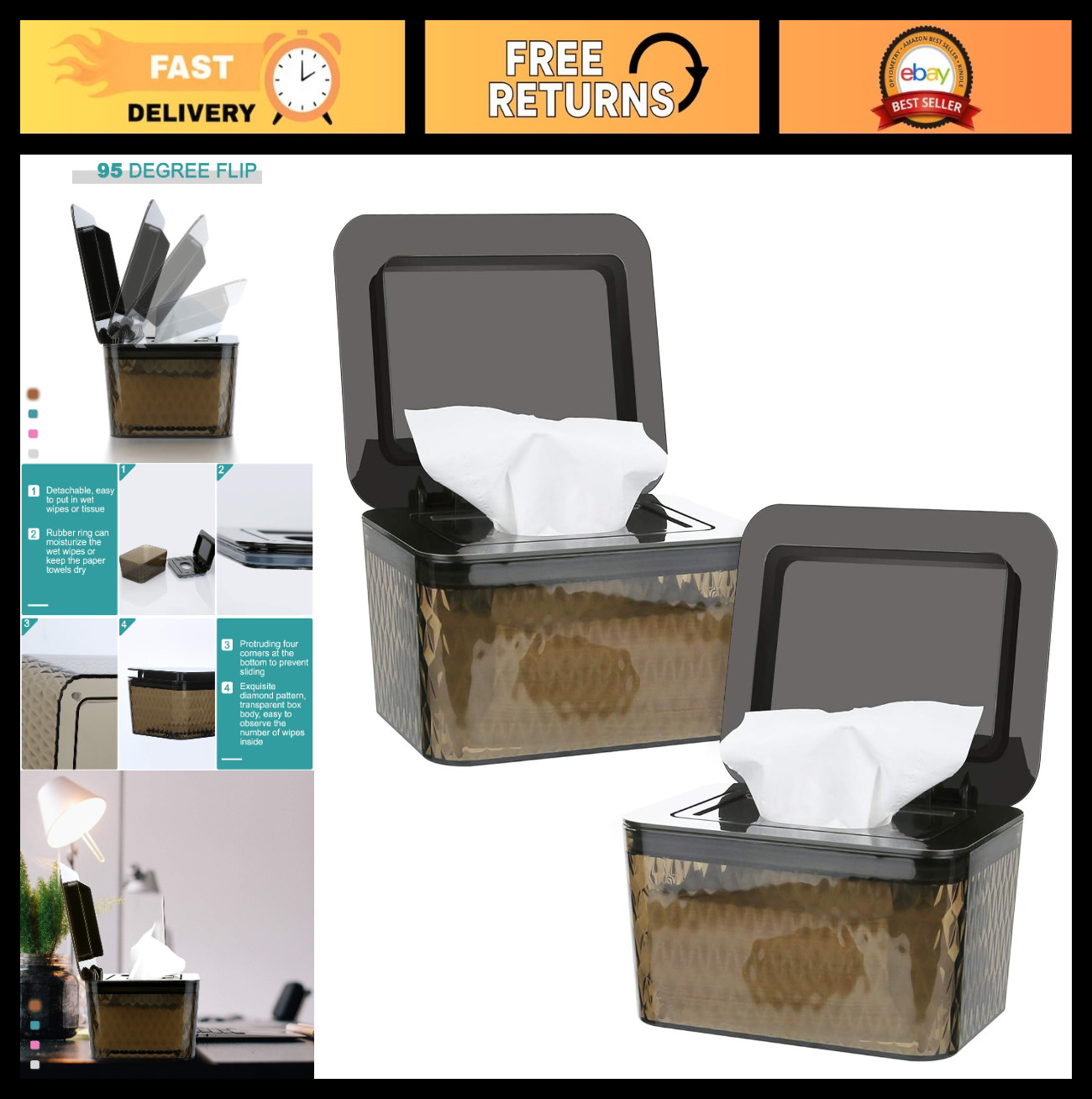 One-Handed Wipes Dispenser Holder for Baby & Adult, Seal Design, 2 Pack Brown