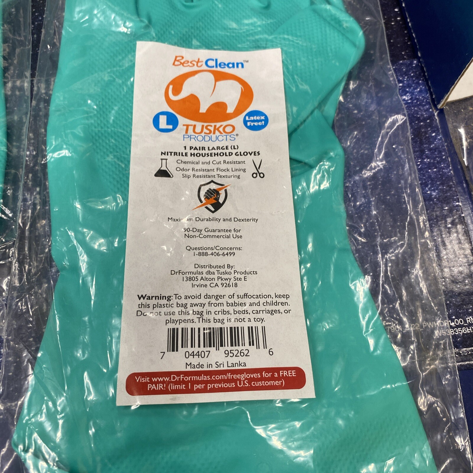 2 X Tusko Products Best Nitrile Rubber Cleaning, Household,Dishwashing Gloves, L