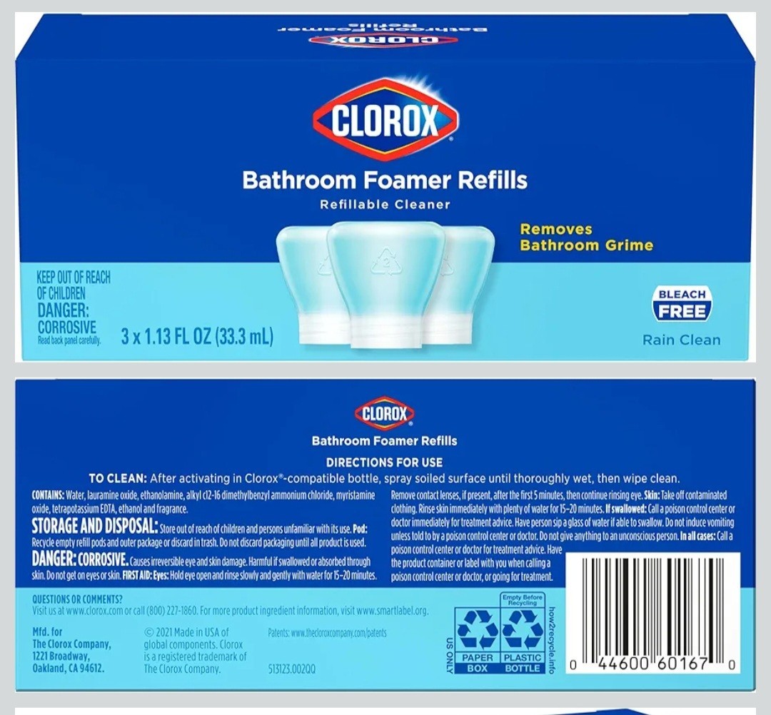 3x Clorox Bathroom Foamer Concentrated Cleaner Refills Refillable Spray Bottle 9