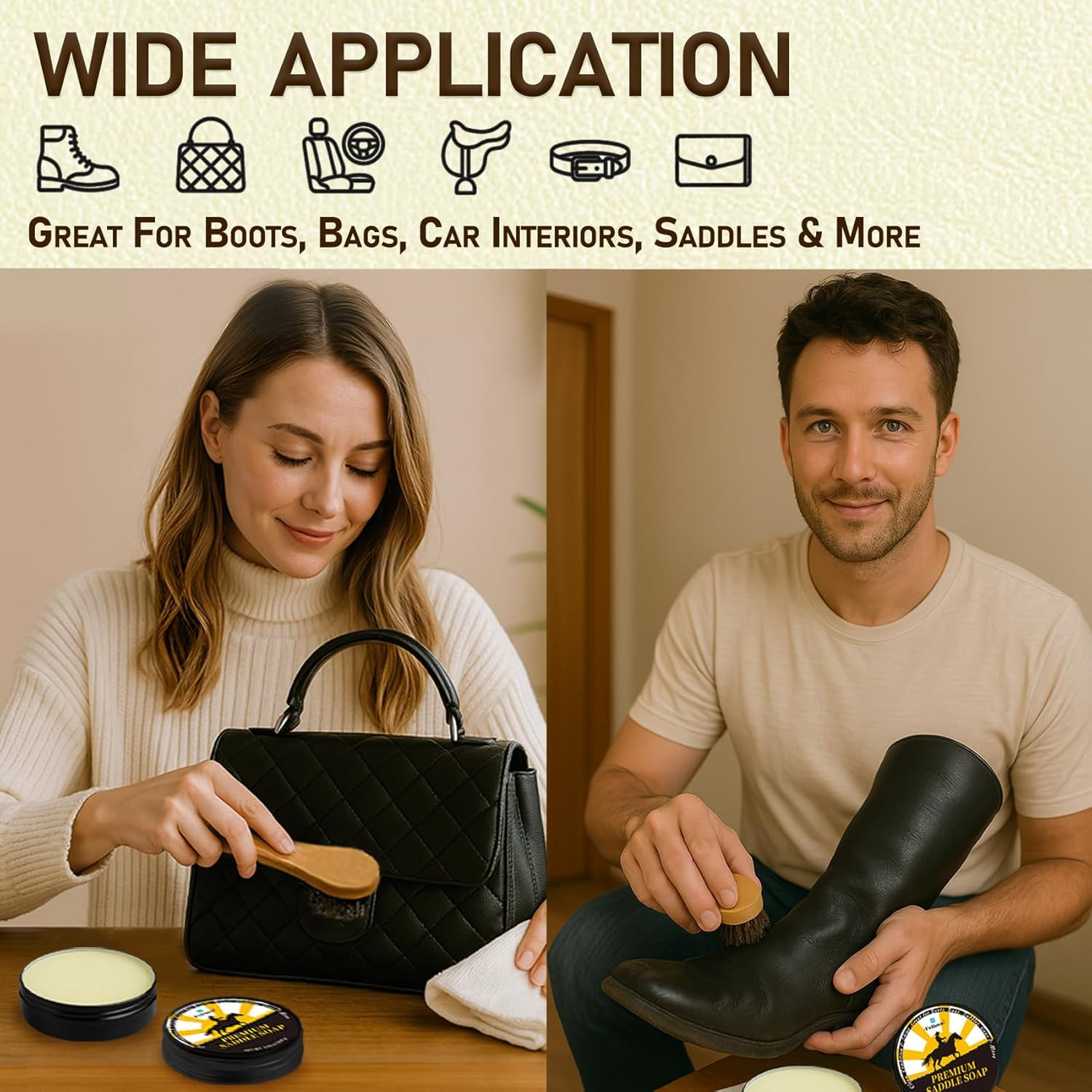 Saddle Soap for Leather – All-Natural 3-In-1 Leather Cleaner & Conditioner Kit w