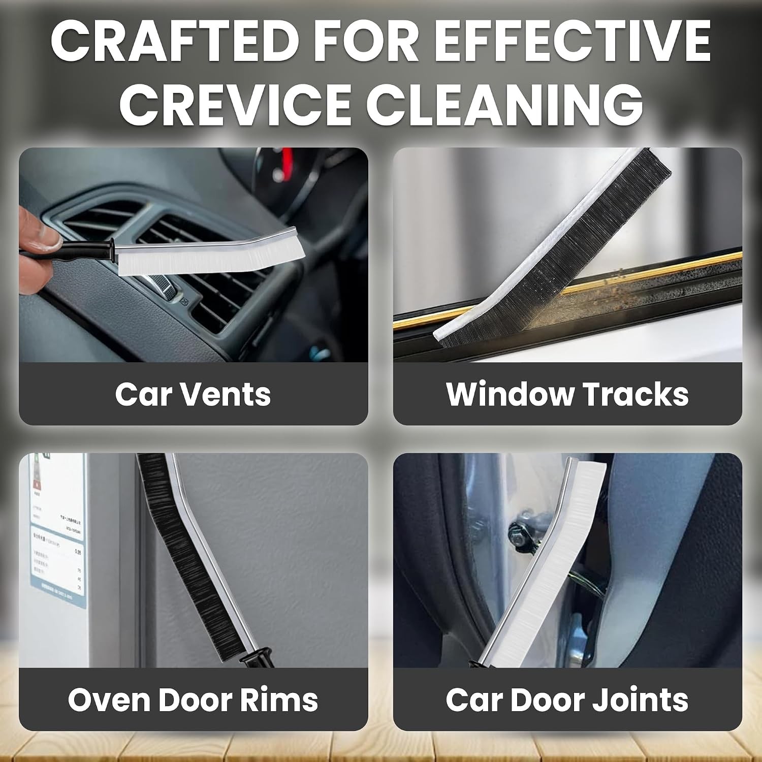 Crevice Cleaning Brush Set – 3Pcs Hard Bristle Cleaning Tools (2 Black & 1