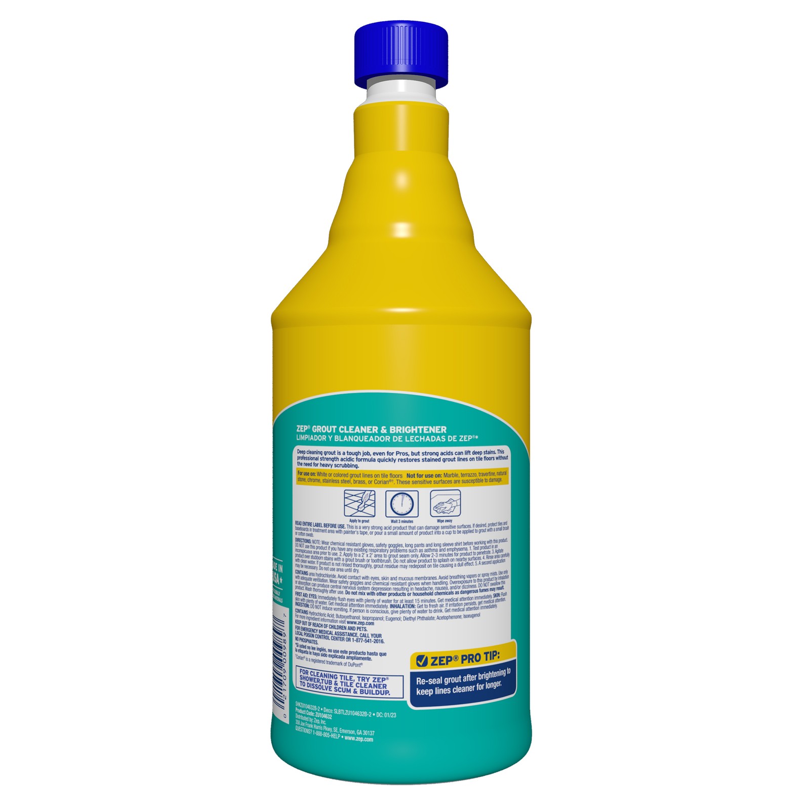 Zep Industrial Grout Cleaner and Brightener – 32 oz (Pack of 4) ZU104632 – Deep