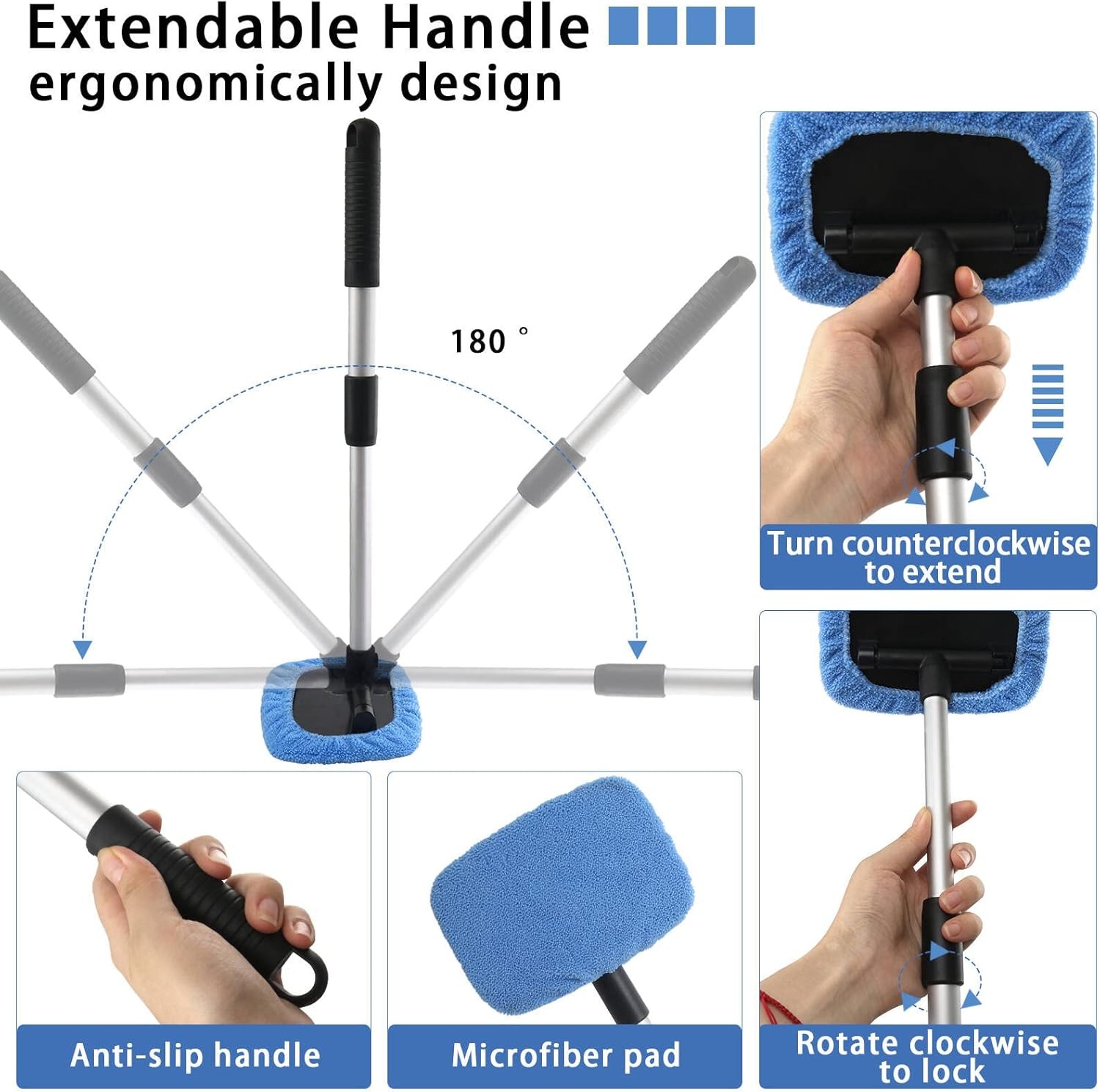 5 PCS Windshield Cleaning Tools, 18 inch Microfiber Car Window Cleaning Tool wit