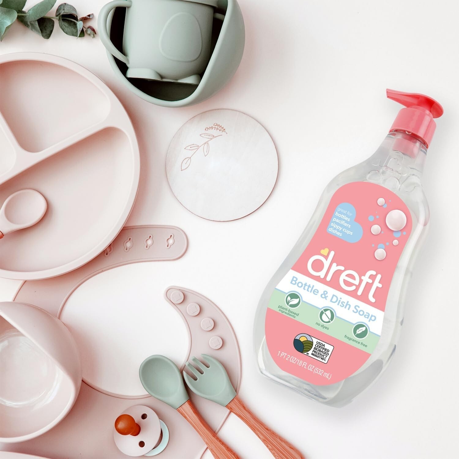 Dreft Bottle and Dish Soap, Fragrance Free Formula, Baby Bottle Wash, 18oz, 3 Pk