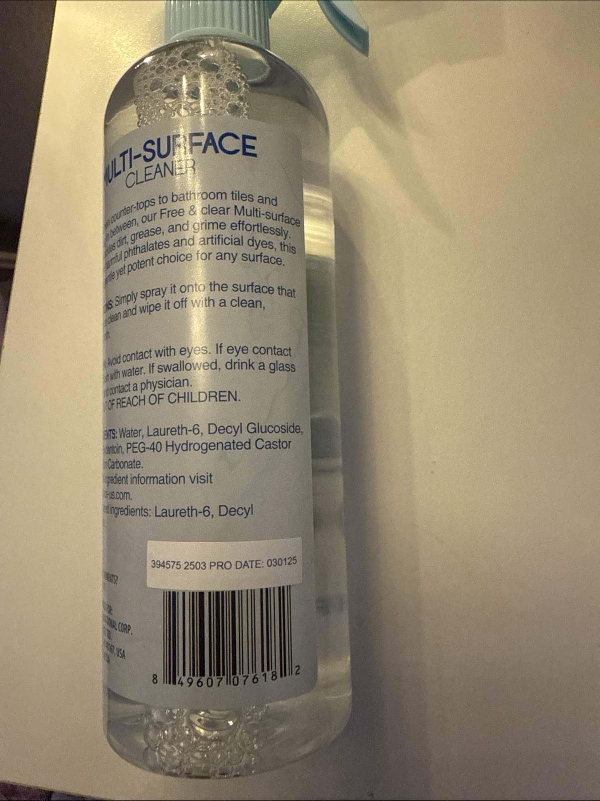 Homebright Free&clear Mutli Surface Cleaner Dye Free No Harsh Chemicals 16.9 Oz
