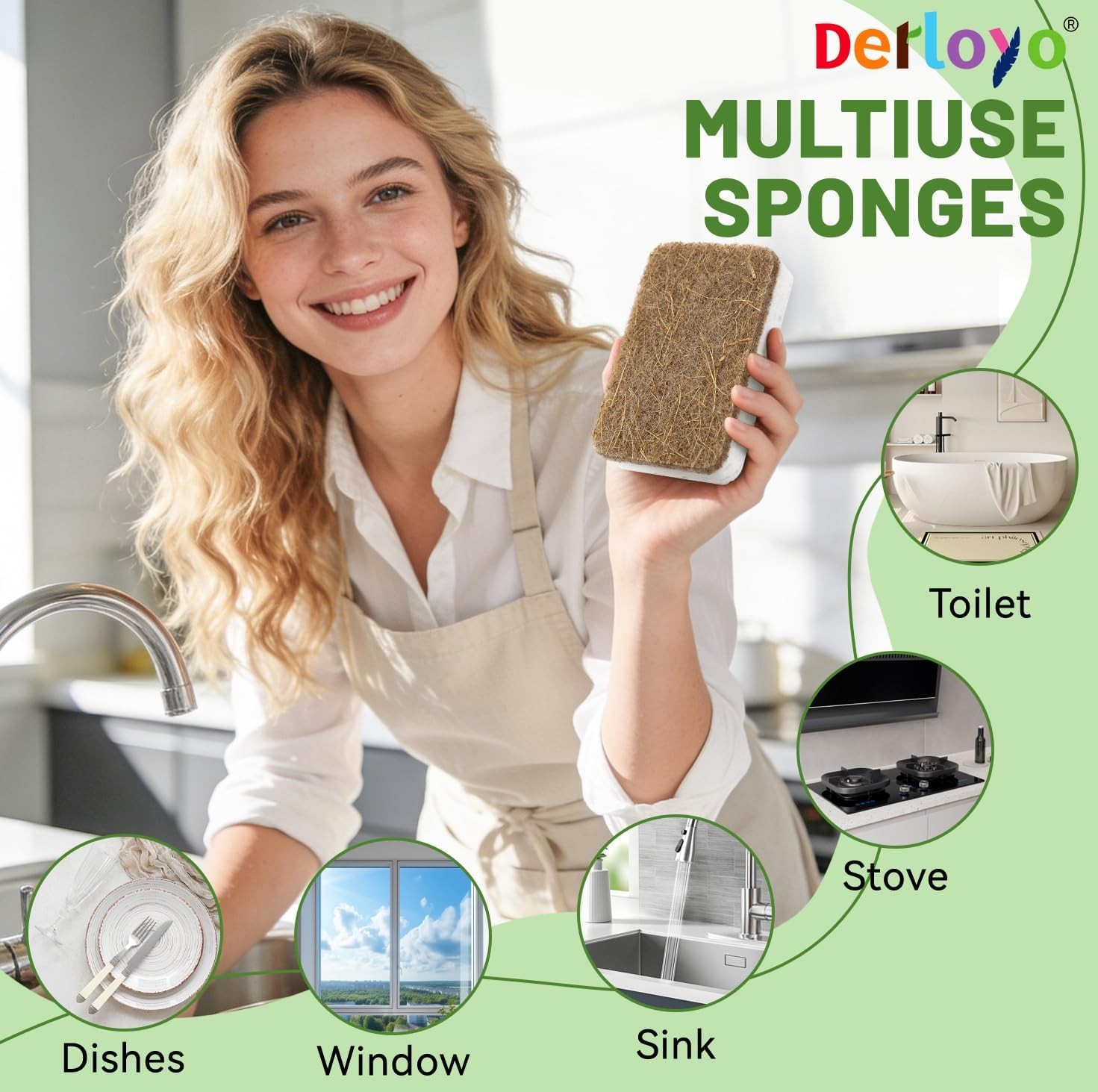12 Count Plant-Based Kitchen Sponges, Compostable Cellulose Sponge,