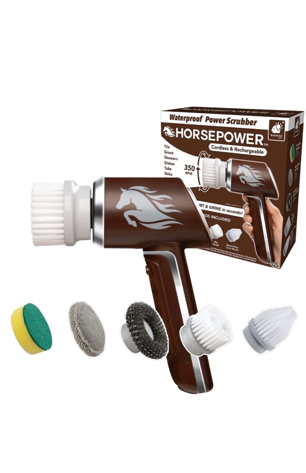 Horsepower Handheld Cordless Rechargeable Spinning Power Scrubber