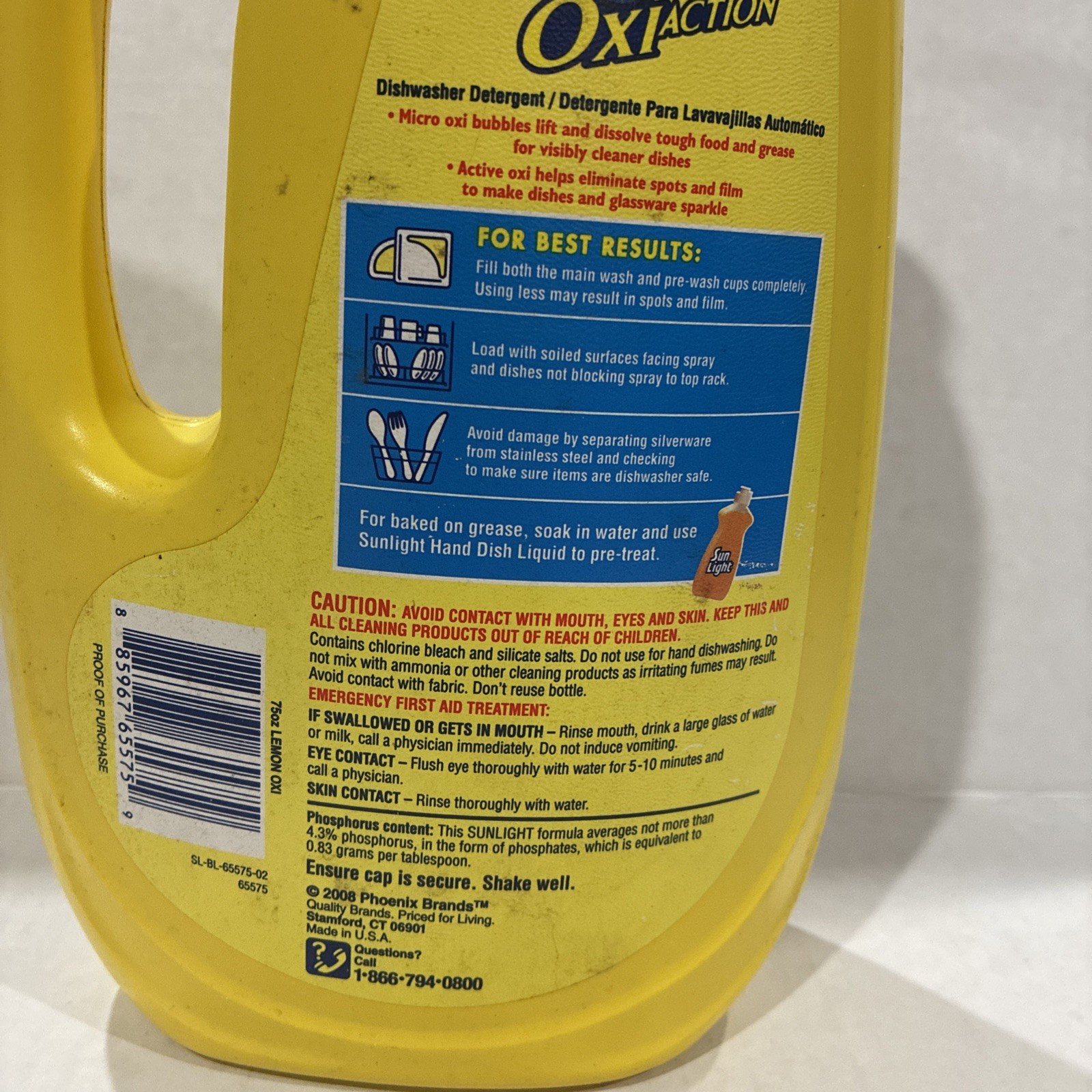 Sunlight sun light Dishwasher Detergent Liquid Lemon scent 75 oz 90% Full
