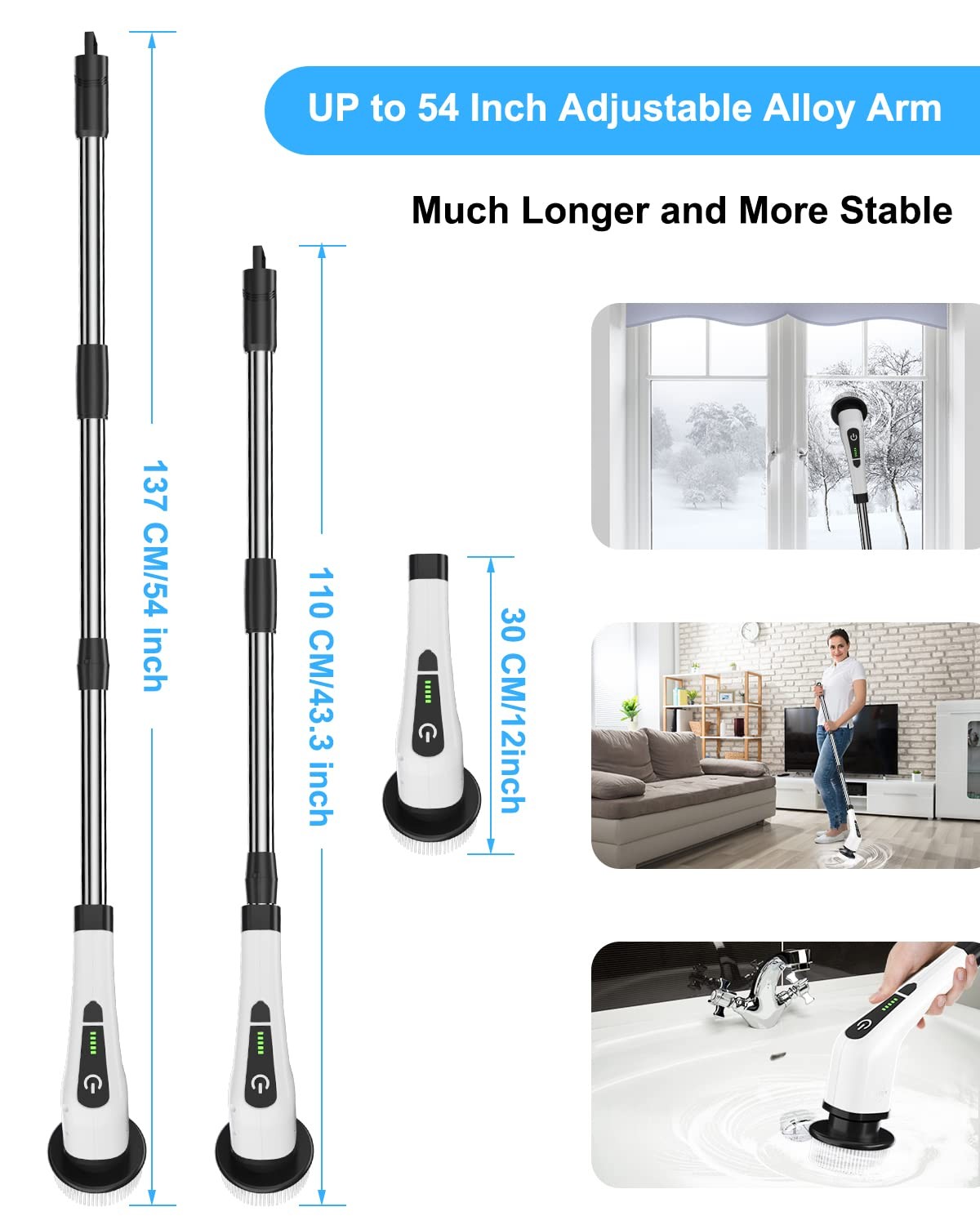 Electric Spin Scrubber Cordless Cleaning Brush 8 Replaceable Heads Tub Floor