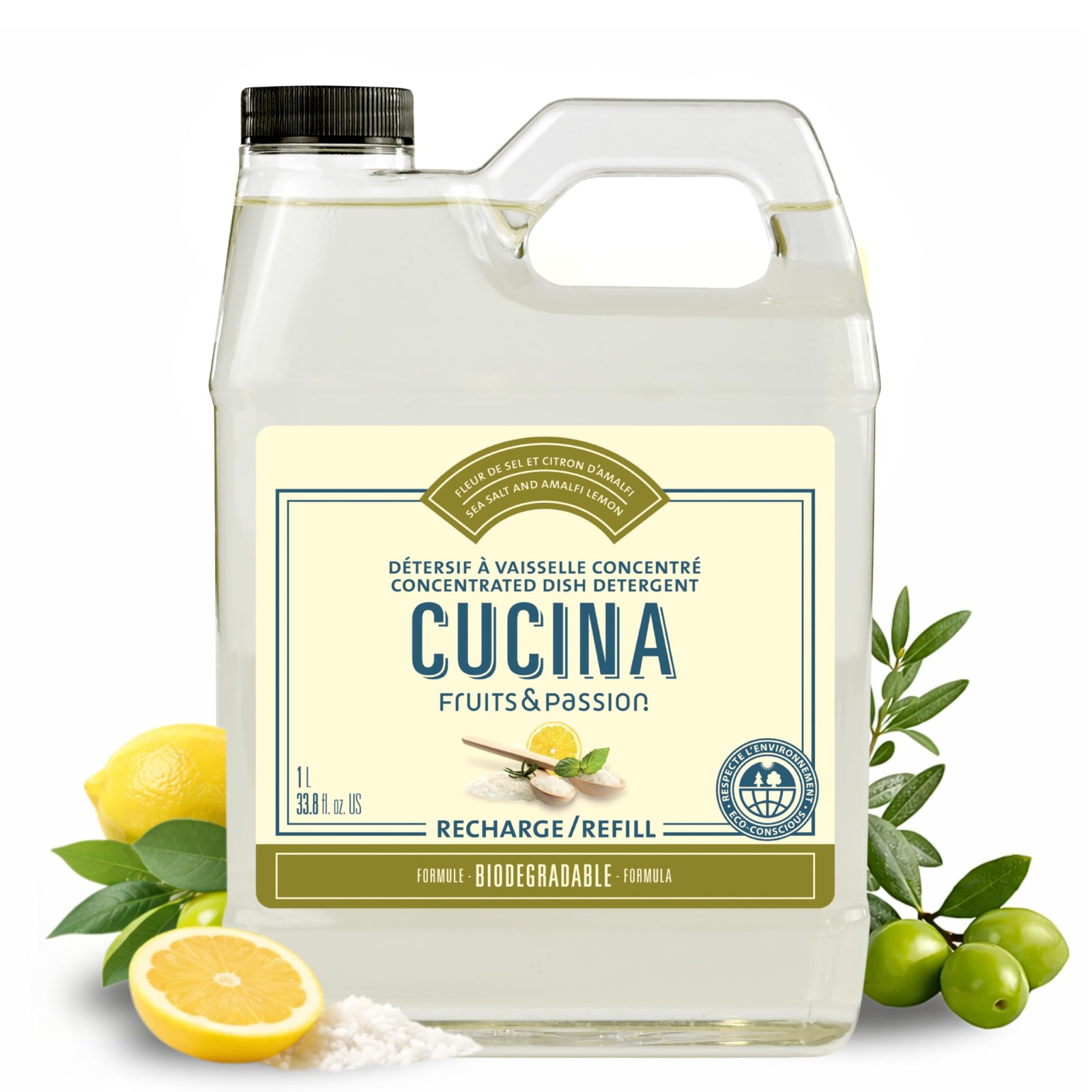 Fruits Passion Cucina Dish Detergent Refill Sea Salt Amalfi Lemon 33.8 oz