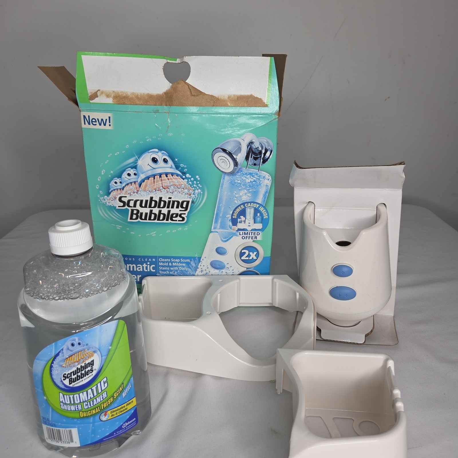 Scrubbing Bubbles Automatic Shower Cleaner Bathroom Booster Set Kit Damage Box
