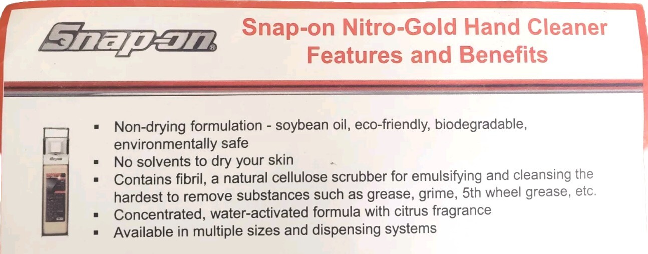 Snap On Nitro Gold Heavy Duty Hand Cleaner Soap 4 Oz Bottle