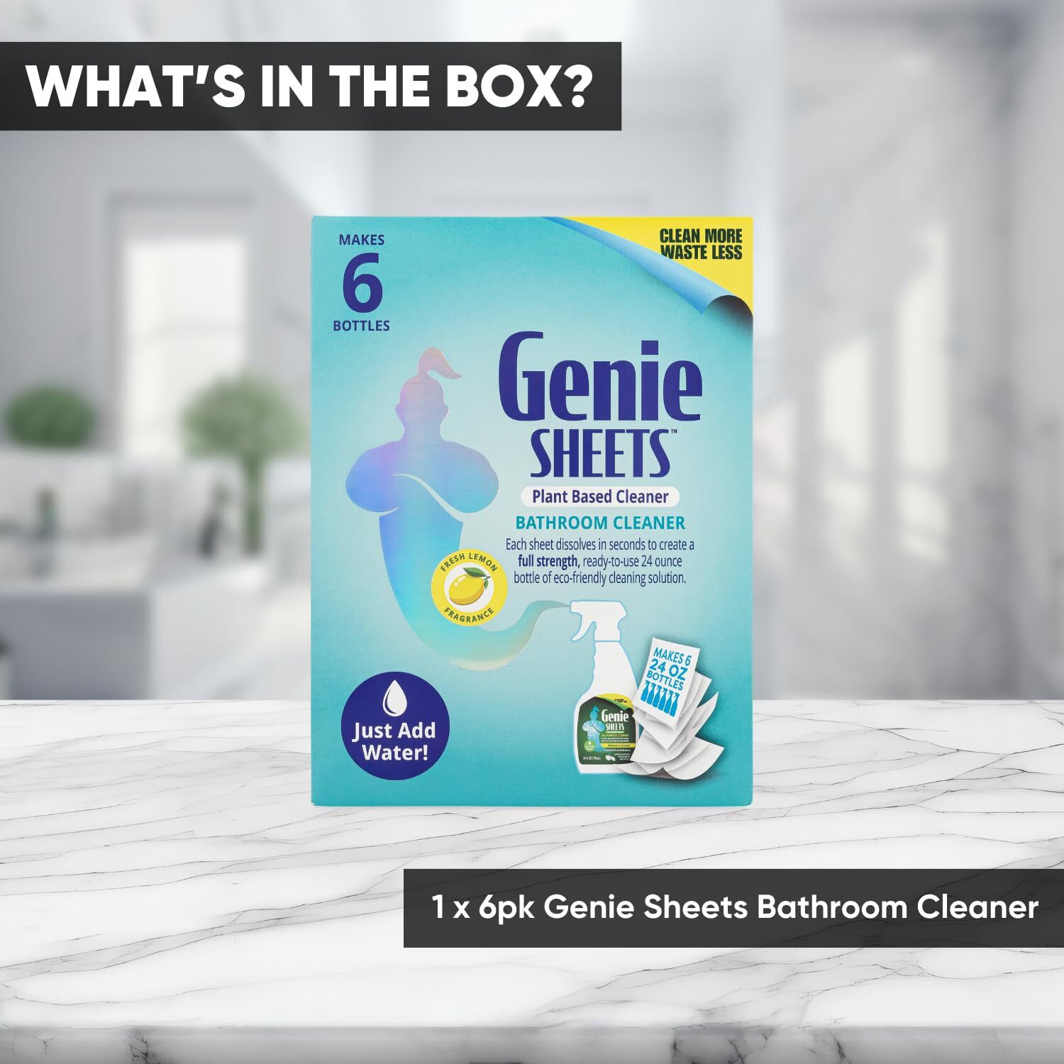 Genie Sheets Bathroom Cleaner Concentrate 6 Sheets Eco-Friendly Plant-Based