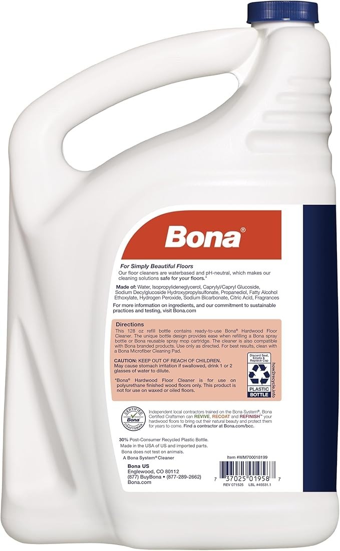 Bona Hardwood Floor Cleaner Refill – 128 fl oz – Cedar Wood Scent