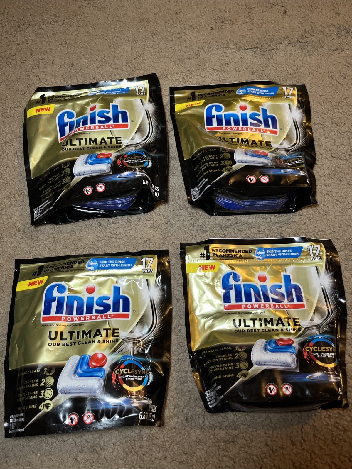 4x Finish Powerball Ultimate Cyclesync Dishwasher Detergent 17 Tabs Each (68 T)
