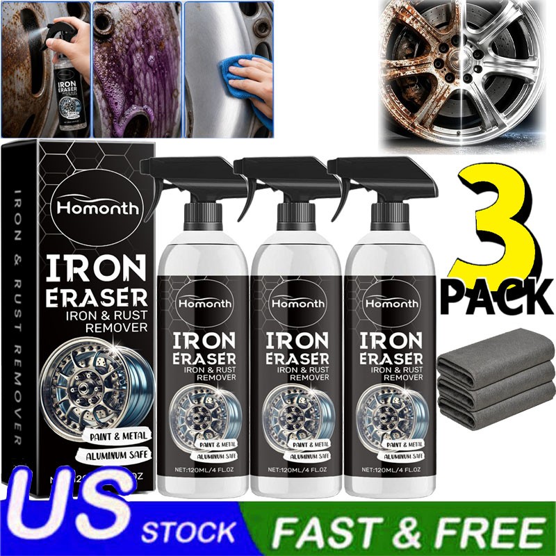 3X Iron Eraser Rust Remover Spray, Car Wheel Paint Brake Dust Fast Cleaner US