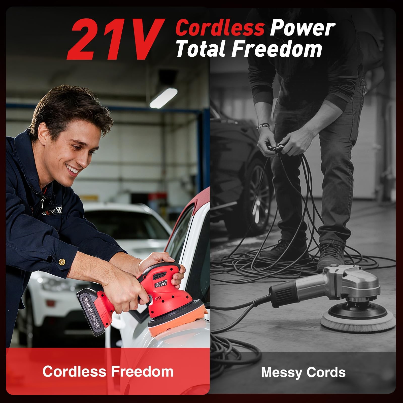 Cordless Car Buffer Polisher kit w/ 2x2000mAh 21V Batteries, 6 Inch Car buffer W