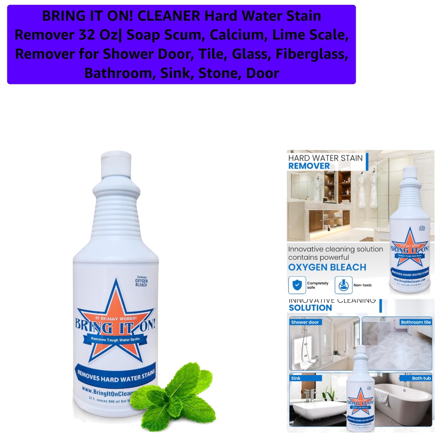Mint Scented 32oz Hard Water Stain Remover – Oxygen Bleach for Ultimate Clean