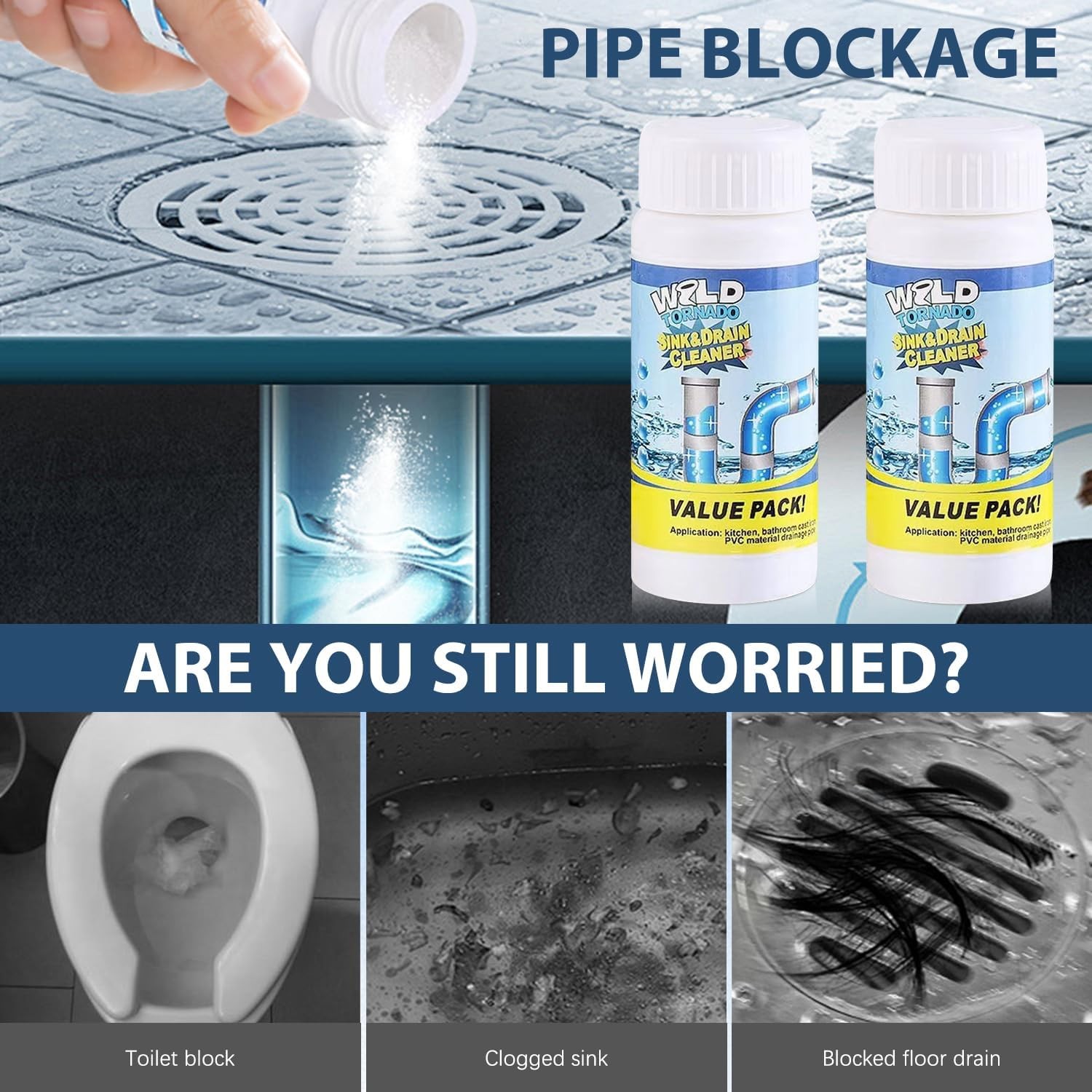 Wild Tornado Fast Foaming Sink and Drain Cleaner for Kitchen & Pipes – Foam Clea