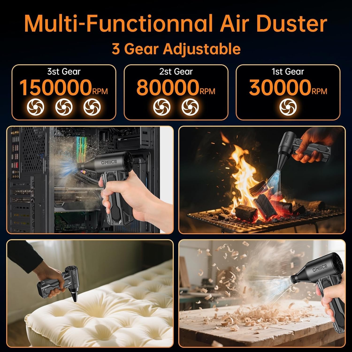 Rechargeable Cordless Dust Cleaner with Brush & Light